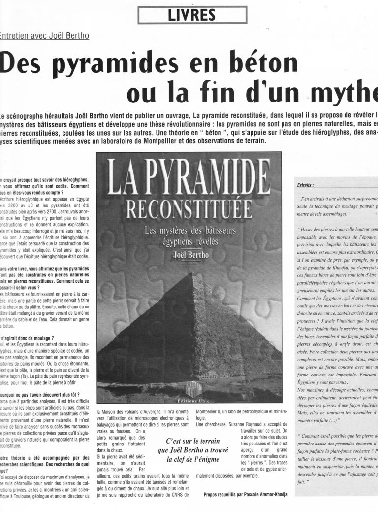 la-presse-joel-bertho-editions-unic-designer-chercheur-scénographe-spécialiste-moulage-construction-pyramide